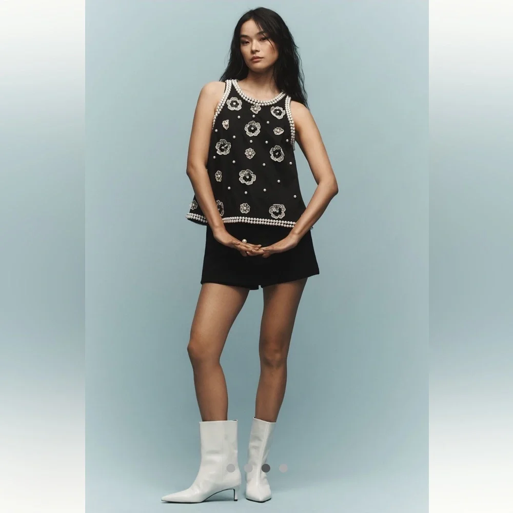 Anthropologie NWMaeve 3D Flower Pearl Top size S. - Picture 2 of 16